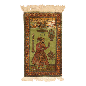 Pistachio Green Indian Silk Persian King Rug, Late 20th Century