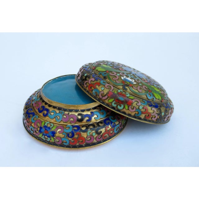 Vintage C.1930's "Champleve" Designed Cloisonne' Enameled Lidded Keepsake Box For Sale - Image 12 of 13