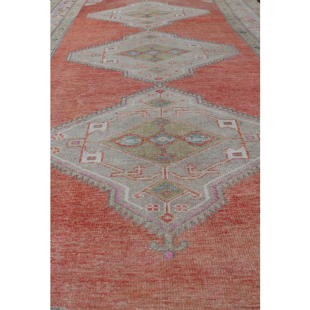 Textile Vintage Turkish Oushak Gallery Runner in Coral, Grey, Green, Lavender, Yellow For Sale - Image 7 of 11