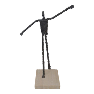 Vintage Brutalist Metal Wire Figure Sculpture on Stone Base in the Style of Giacometti MCM Art