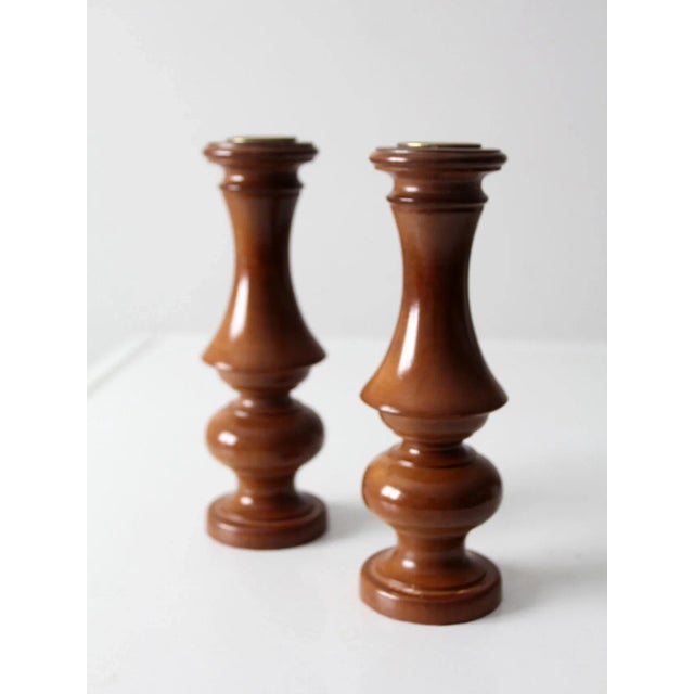 Vintage Wooden Candleholders a Pair For Sale - Image 10 of 10