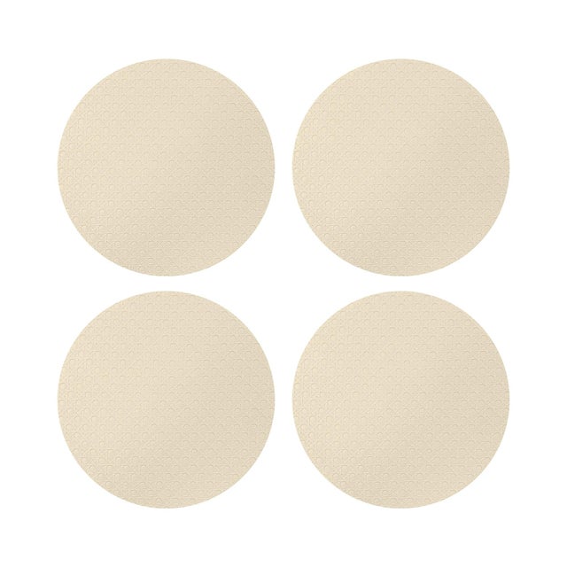 Solid Champagne Vegan Leather Round Cane Placemat, Set of 4 For Sale - Image 4 of 5