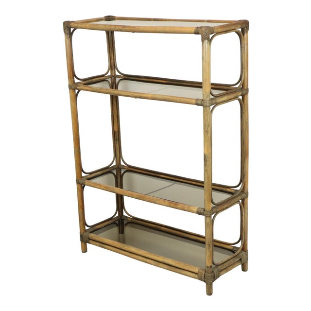 Vintage Boho Shelf Bookcase Bamboo and Smoked Glass, 1960s For Sale - Image 4 of 18