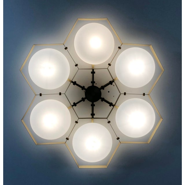 Not Yet Made - Made To Order 21st Century Hive Satin Brass Matte White Murano Flush Mount by Fabio LTD For Sale - Image 5 of 9