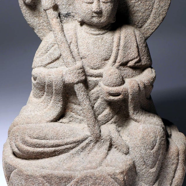 Lime Superb Carved Stone Statue of Jizō Bosatsu Japanese Edo to Meiji For Sale - Image 8 of 9