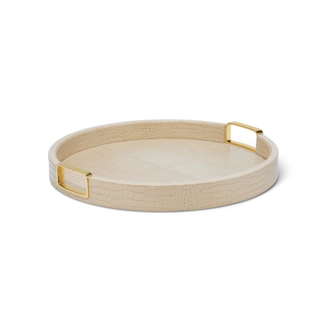 AERIN AERIN Carina Faux Croc Leather Small Round Tray, Fawn For Sale - Image 4 of 4