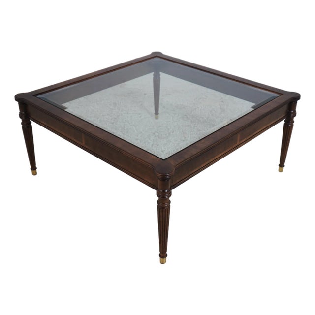 Henredon Sheraton Style Glass Top Coffee Table For Sale