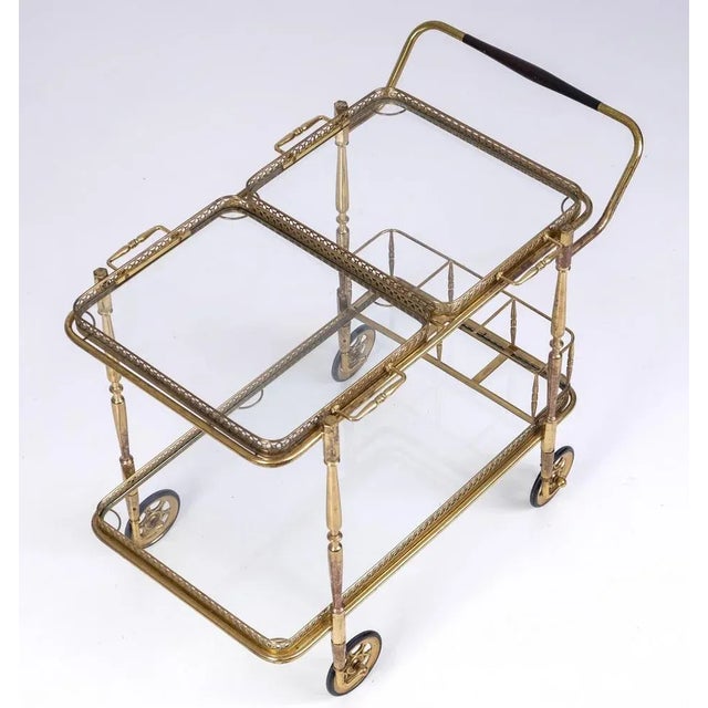 1960s Mid-Century Brass & Glass Bar Cart, 1960s For Sale - Image 5 of 12