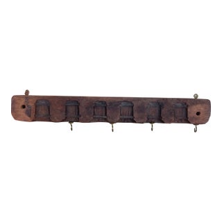 Antique Hand Carved Wooden Textile Stamp Mold Converted to Key Hook Rack. For Sale