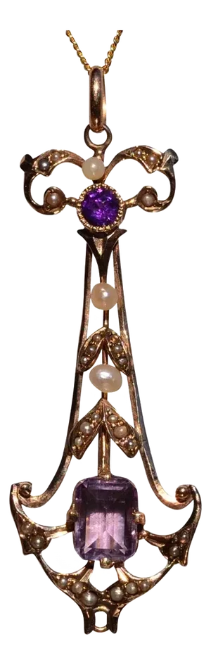 The 151st Street: Antique Seed Pearl and Amethyst Pendant in Rose Gold