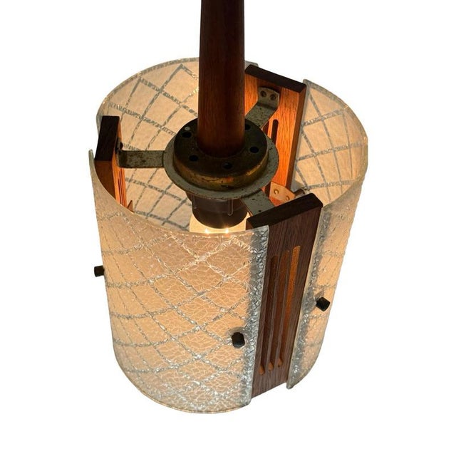 Scandinavian Teak and Curved Glass Pendant Light, 1960s For Sale - Image 6 of 11