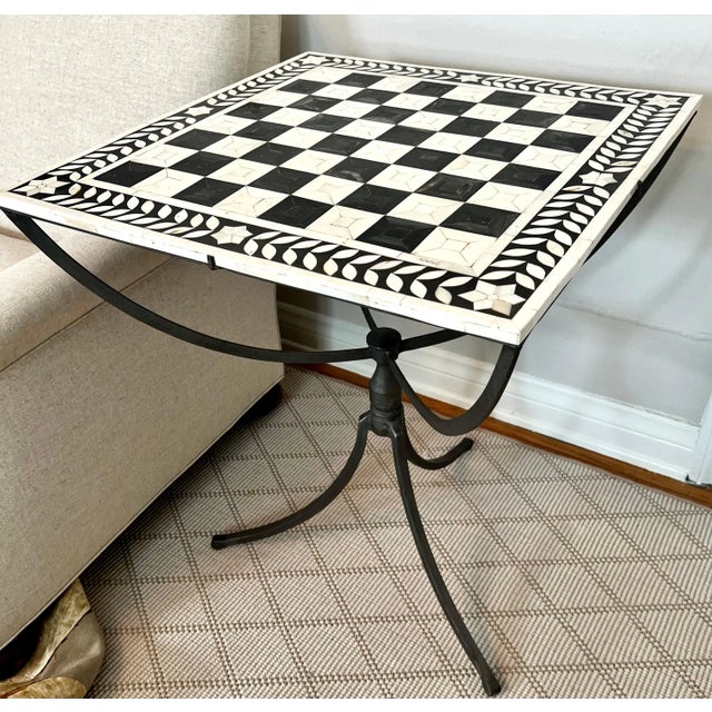 Pewter Gueridon Table with Inlay Tessellated Bone Top For Sale - Image 9 of 11
