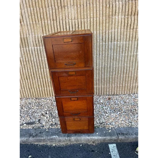 Antique Art & Craft Style Oak Stackingable Filing Cabinet For Sale - Image 13 of 15
