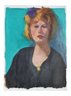 Authentic Clair Seglem Tall Portrait Painting of a Woman on Blue - 13” X 17.5”