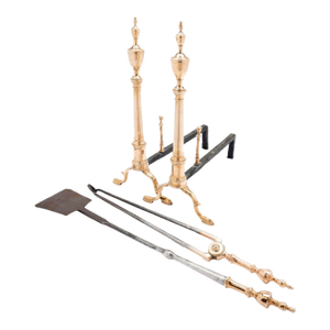 Pair of Philadelphia Bell Metal Andirons With Paired Fire Tools, C. 1790