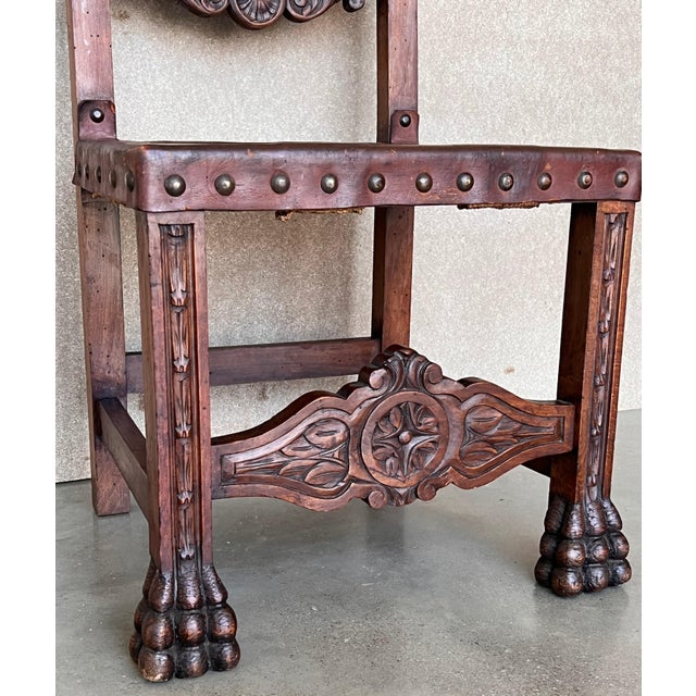 19th Century Set of Four French Carved Walnut Turned Wood Chairs with Claw Feet For Sale - Image 12 of 18