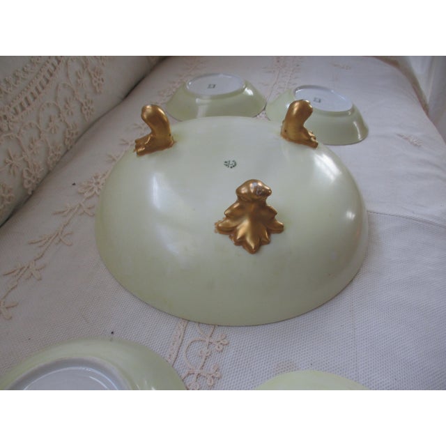 Antique Jean Pouyat France Hand Painted Yellow Roses & Gold Footed Berry Bowl Set of 5 For Sale - Image 4 of 11