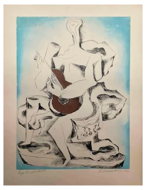 Ossip Zadkine, Femme à la Guitare, Etching, 1962