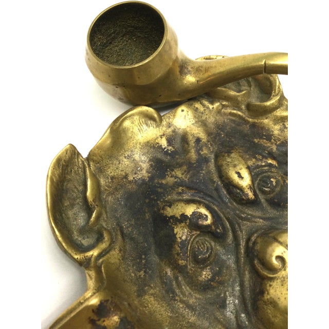 Antique Victorian Solid Brass Carved Bulldog Ashtray Match Holder For Sale - Image 4 of 13