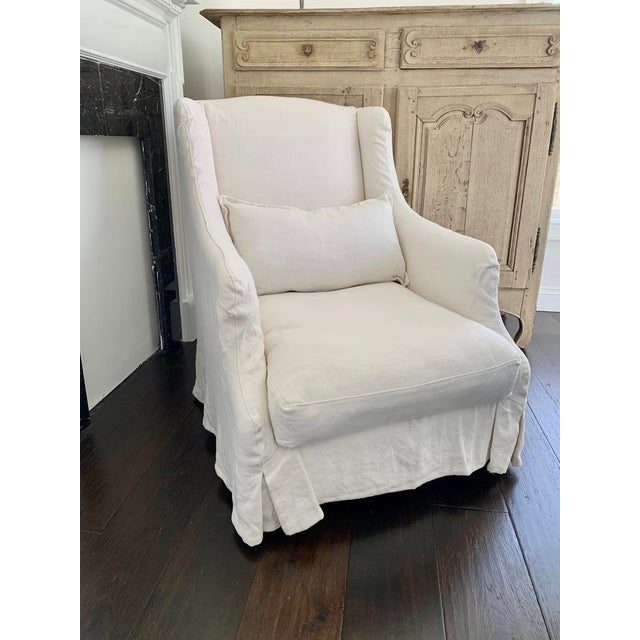 Off-white Slipcovered Accent Chair and Pillow For Sale - Image 8 of 8