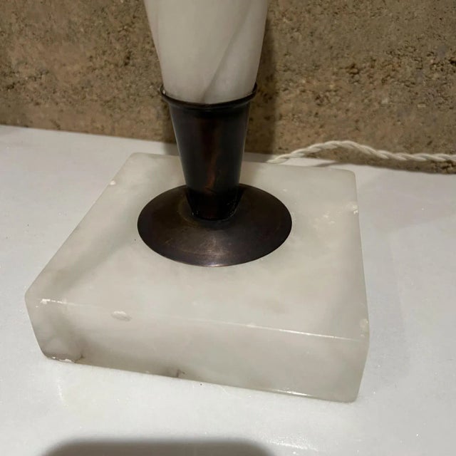 1950s Onyx Table Lamps in White & Gray - a Pair For Sale - Image 9 of 13