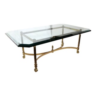 French Neoclassical Style Brass and Glass Coffee Table For Sale