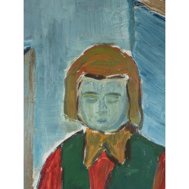 Blue Mid-Century Modern 'The Reader's Pause' Vintage Swedish Original Figurative Oil Painting, Framed For Sale - Image 8 of 12