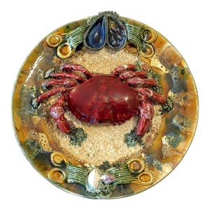 Vintage Majolica Bernard Palissy Style Decorative Ceramic Crab Plate