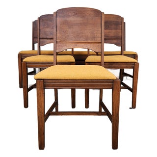 Mid-Century Modern Wood Dining Chairs With Yellow Upholstery For Sale