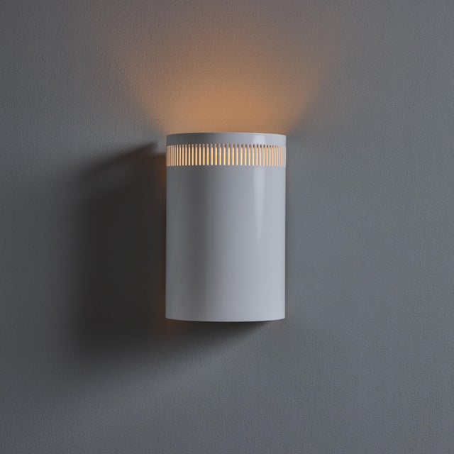 Metal 1960s Model #5390 White Perforated Metal Wall Lights for Orno Finland For Sale - Image 7 of 18