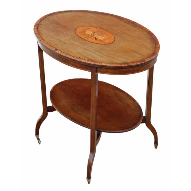 Brown Antique Oval Inlaid Satin Walnut Centre or Window Table, 1900s For Sale - Image 8 of 8
