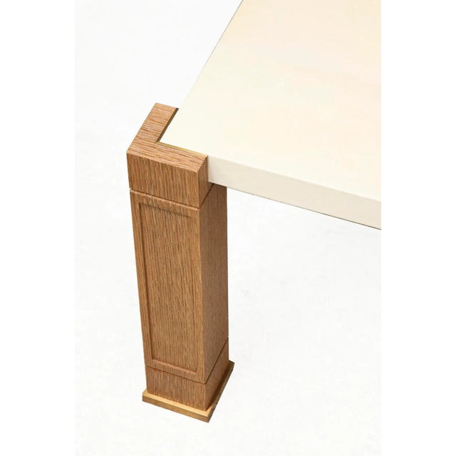 An exquisite parchment and cerused oak coffee table in the Jean Michel Frank manner.