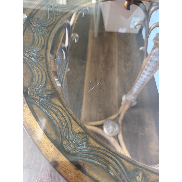 1960s Vintage Neoclassical / Gothic Revival Style Cast Metal & Glass Accent Table For Sale - Image 5 of 9