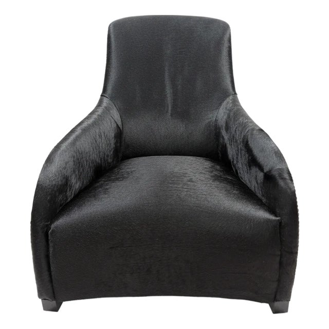 Italian Lounge Chair in Black Cowhide (Ethically Sourced) For Sale