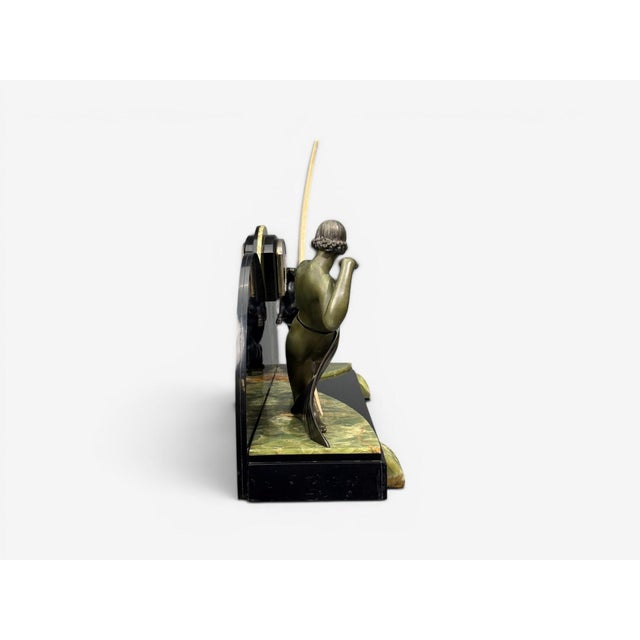Green French Art Deco, Mantel Clock, Marble, Onyx, Gilt, France, 1930s For Sale - Image 8 of 10