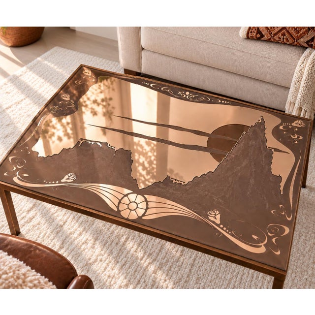Blush Hand-Etched Desert Mountain Landscape Blush Mirrored Wall Decor For Sale - Image 8 of 10