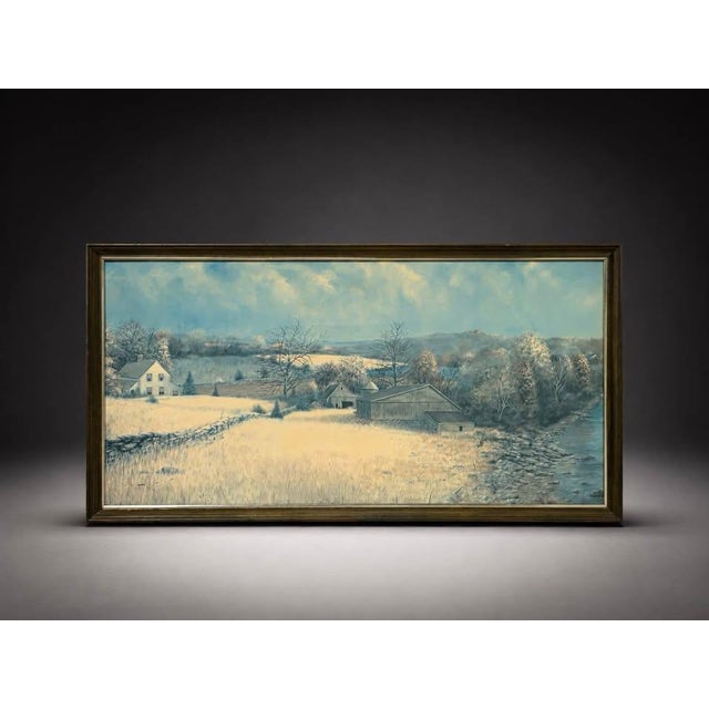 Mid 19th Century Large Framed Winter Countryside Landscape Wall Art, 50” X 27” For Sale - Image 4 of 5