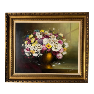 1970's Eric Linnell Floral Still Life Oil on Cnavs Painting, Framed