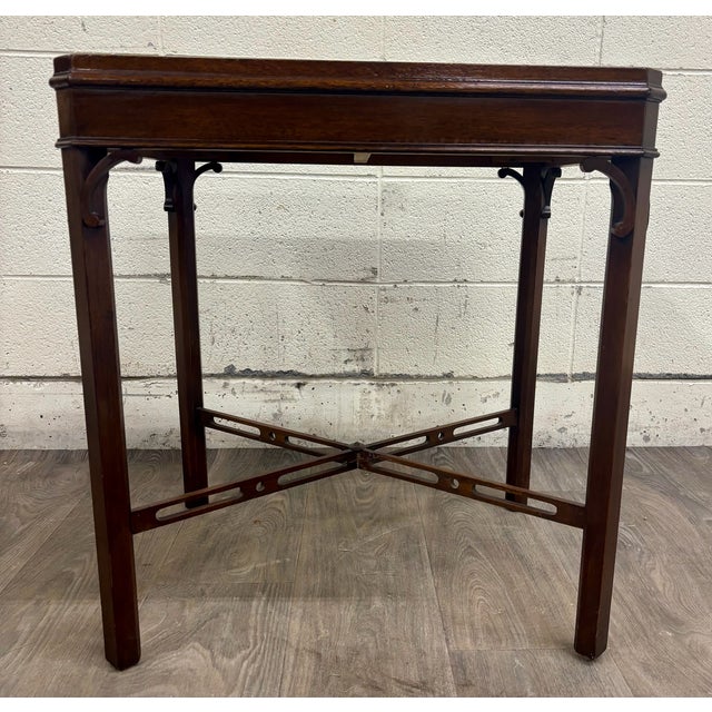 Wood Vintage Georgian Style Chippendale Style Mahogany Tray Top Side Table For Sale - Image 7 of 14