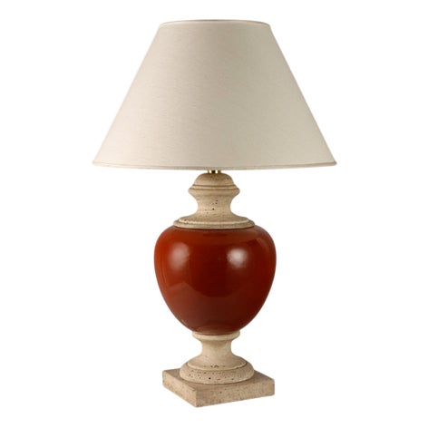 Vintage Table Lamp in Travertine with Marble, 1960s For Sale