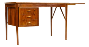 1960s Danish Modern / Mid Century Walnut Drop Leaf Writing Desk Attributed to Erik Buch for o.d. Møbler