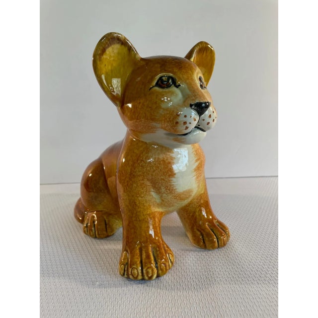 Vintage 1970s Italian Glazed Ceramic Lion Cub Figurine For Sale - Image 13 of 13