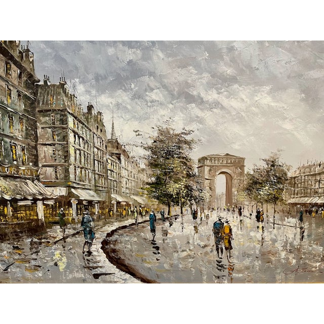 1960s Paris Champs Elysees Impressionist Cityscape Oil on Canvas Signed Fontaine For Sale - Image 12 of 14