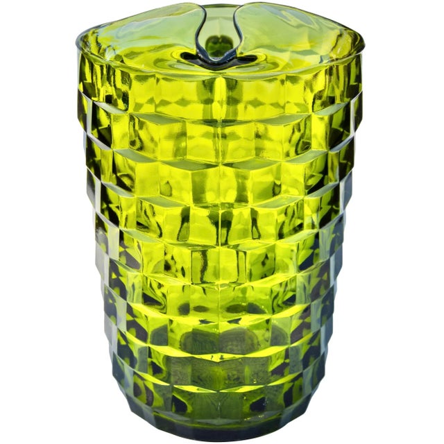 Antique Diamond-Textured Green Glass Pitcher For Sale - Image 4 of 6