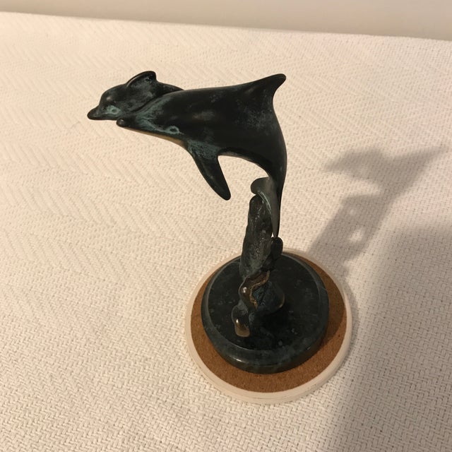 Mid 20th Century Dolphin Mother & Baby Brass Sculpture For Sale In Savannah - Image 6 of 11