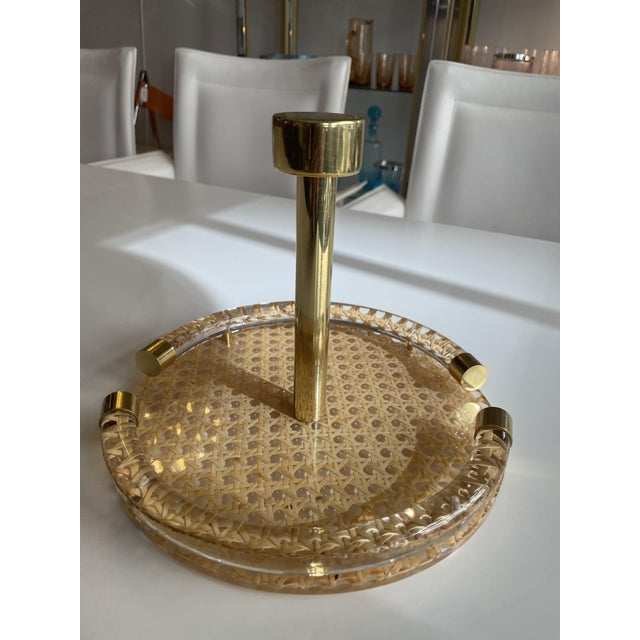 Very rare, charming small tray made of brass, Viennese wickerwork and acrylic glass. This piece is designed in the style...