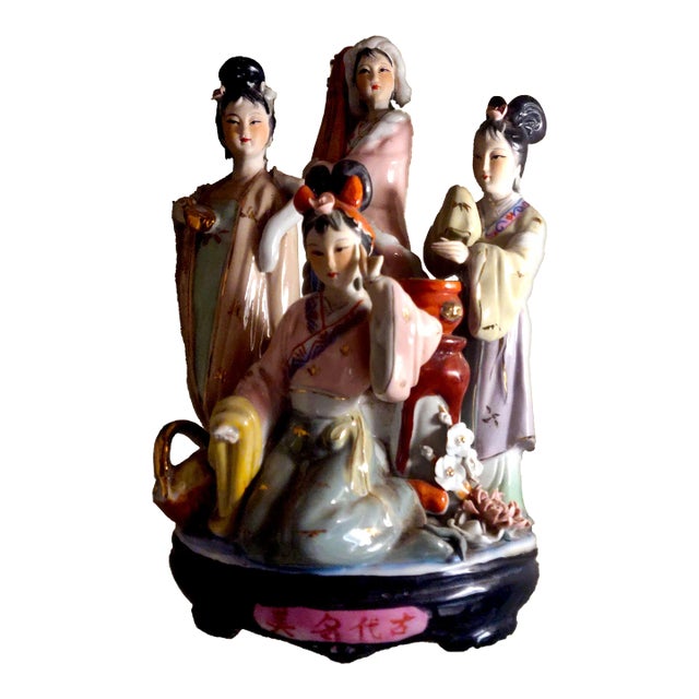 1920's Japanese Hand Painted Porcelain Figurine Geisha Musicians For Sale