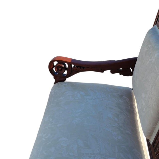 Antique 19th C Eastlake Loveseat Refinished Walnut Victorian Upholstered Settee For Sale - Image 14 of 18