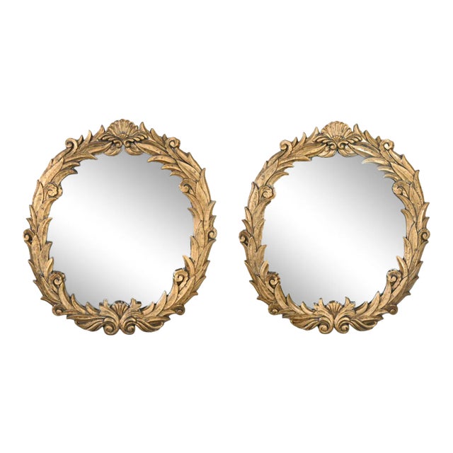 Art Deco to Art Nouveau or Hollywood Regency Gilded Resin Mirrors Anthemion Foliate Design Style of Serge Roche, a Pair For Sale
