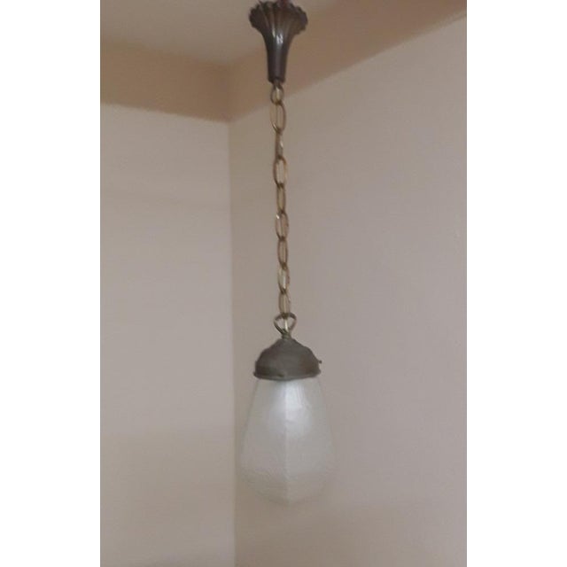 Vintage Art Deco Ceiling Lamp with Frosted Relief Glass Shade on Metal Mount, 1920s, in Very Good conditions. Designed...